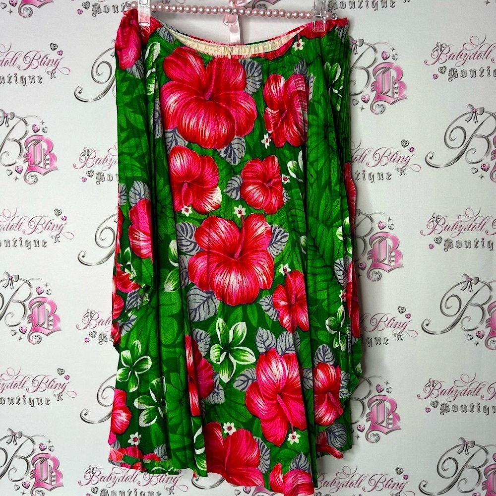 Greenecastle skirt pleated vintage neon Hawaii flowers Vibrant Floral Skirt